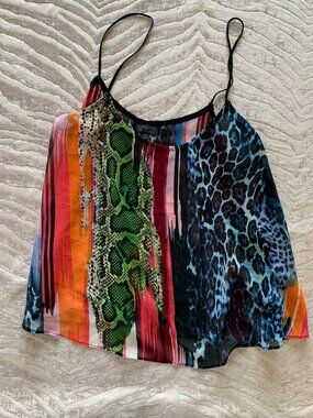 Topshop Vibrant Spaghetti Strap Animal Print Cami | Multi-Color Chiffon Camisole